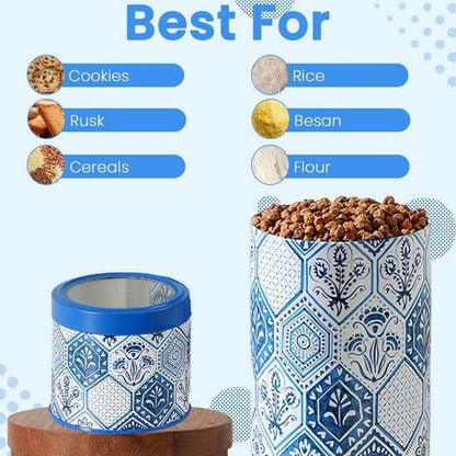 Moroccan Blue Pastel 450ml & 1150ml Airtight Lid Jars Set of 4 (2S+2L)  Size - Jarsome