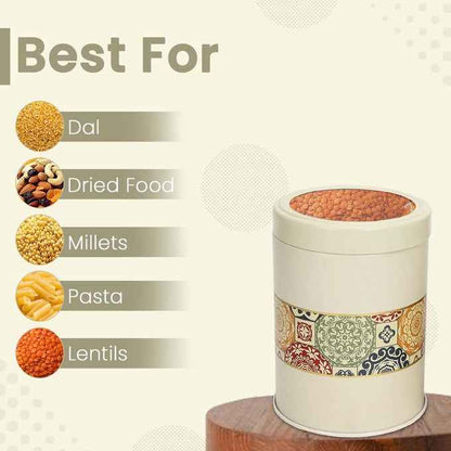Mandala Beige Rangoli 1100ml Food Grade Metal Jars Set of 4 L Size - Jarsome
