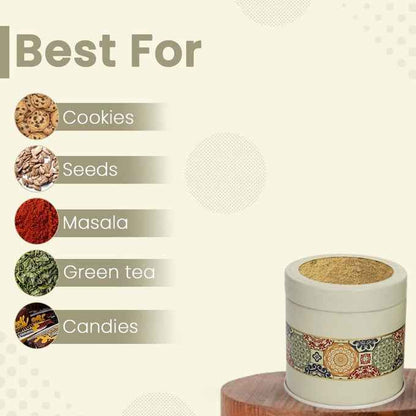 Mandala Beige Rangoli 450 ml Food Grade Metal Jars  Set of 4 S Size - Jarsome