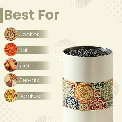 Mandala Beige Rangoli 850ml Food Grade Metal Jars Set of 2 M Size - Jarsome