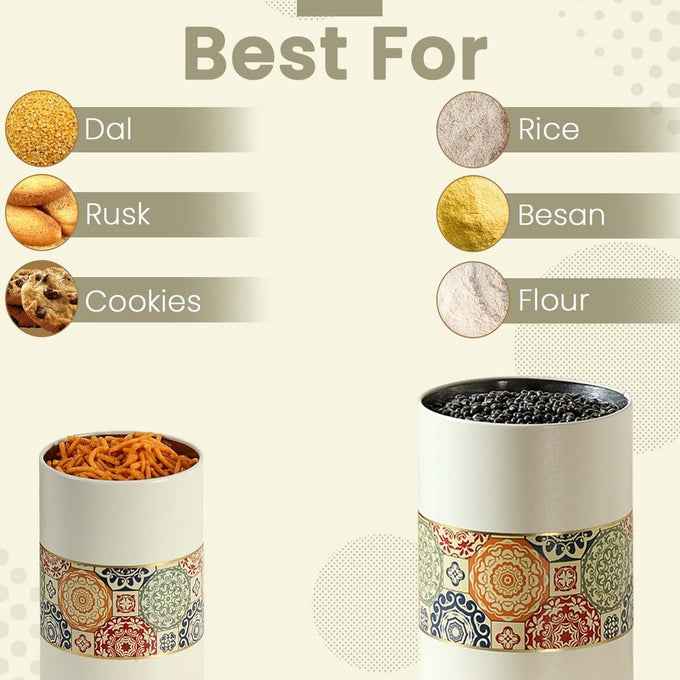 Mandala Beige Rangoli 850ml & 1400ml Food Grade Metal Jars Set of 4 (2M+2XL) Size - Jarsome