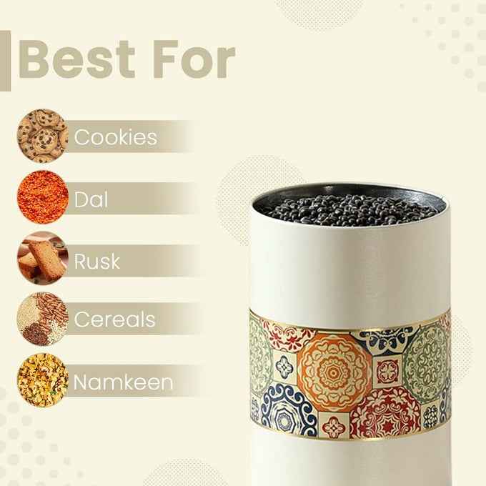 Mandala Beige Rangoli 850ml Food Grade Metal Jars Set of 4 M Size - Jarsome