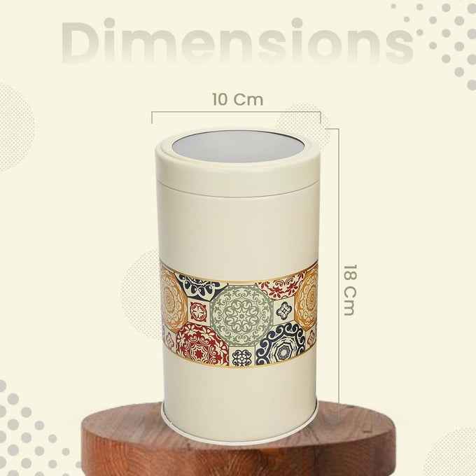 Mandala Beige Rangoli 1400ml Food Grade Metal Jars  Set of 4 X-L Size - Jarsome