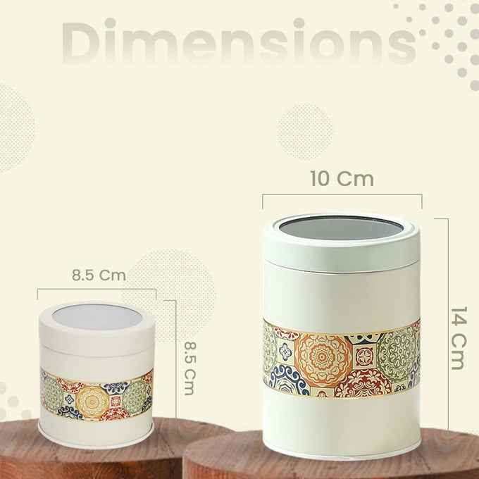 Mandala Beige Rangoli 450ml & 1100ml Food Grade Metal Jars Set of 4 (2S+2L) Size - Jarsome