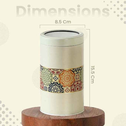 Mandala Beige Rangoli 850ml Food Grade Metal Jars Set of 2 M Size - Jarsome