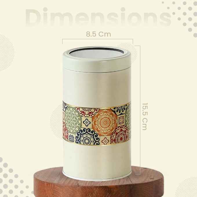 Mandala Beige Rangoli 850ml Food Grade Metal Jars Set of 4 M Size - Jarsome