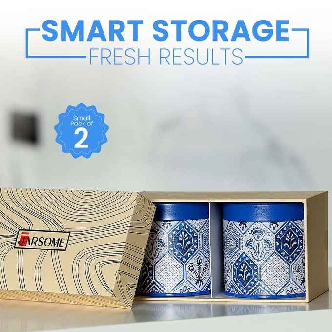 Moroccan Blue Pastel 450ml Airtight Lid Jars Set of 2 S Size - Jarsome