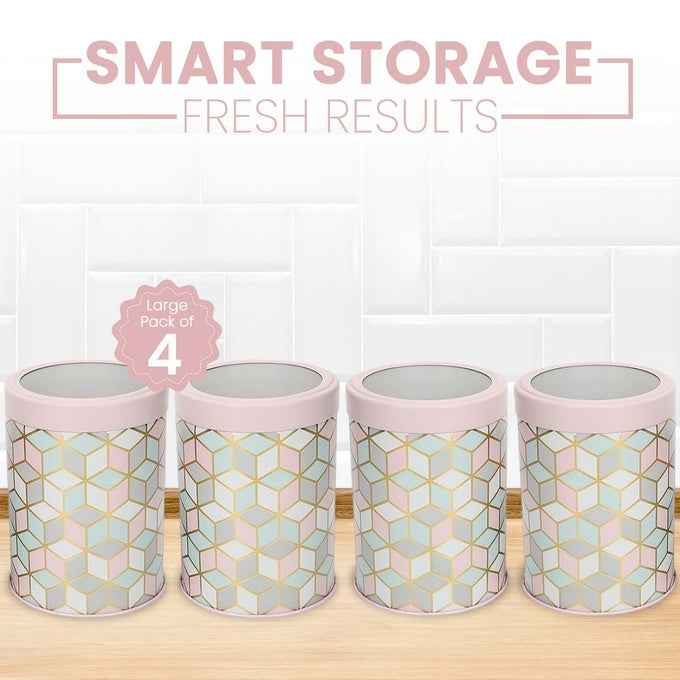 `Moroccan Pink Pastel 1150ml Airtight Lid Jars Set of 4 L  Size - Jarsome