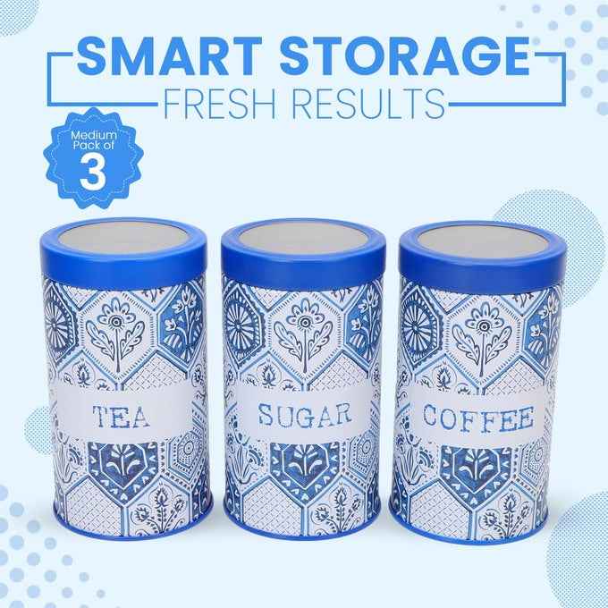 Moroccan Blue Pastel  850ml Airtight Lid Jars Set of 3 M Size - Jarsome