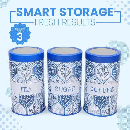 Moroccan Blue Pastel  850ml Airtight Lid Jars Set of 3 M Size - Jarsome
