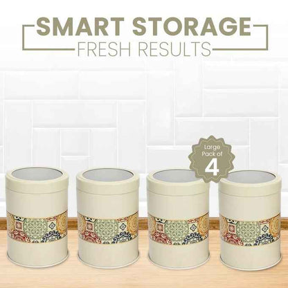 Mandala Beige Rangoli 1100ml Food Grade Metal Jars Set of 4 L Size - Jarsome