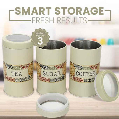 Mandala Beige Rangoli 850ml Food Grade Metal Jars Each Set of 3 M Size - Jarsome