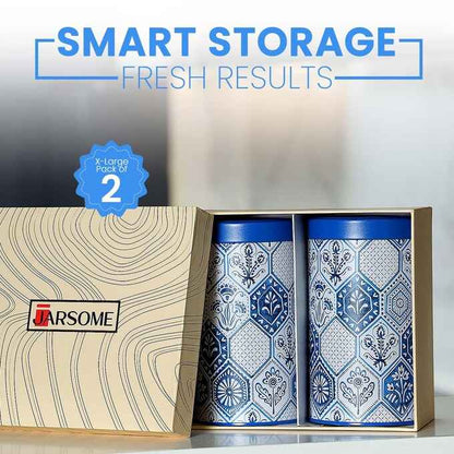 Moroccan Blue Pastel 1450ml Airtight Lid Jars Set of 2 X-L Size - Jarsome