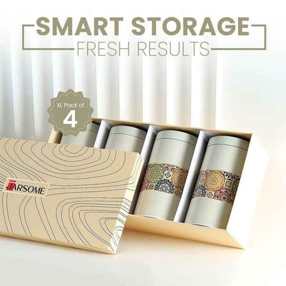 Mandala Beige Rangoli 1400ml Food Grade Metal Jars  Set of 4 X-L Size - Jarsome