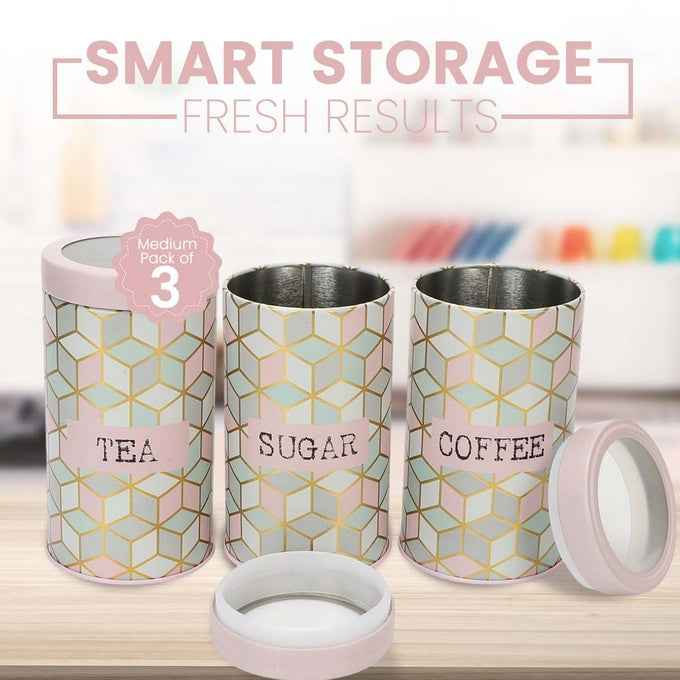 `Moroccan Pink Pastel 850ml Airtight Lid Jars Set of 3 M Size - Jarsome