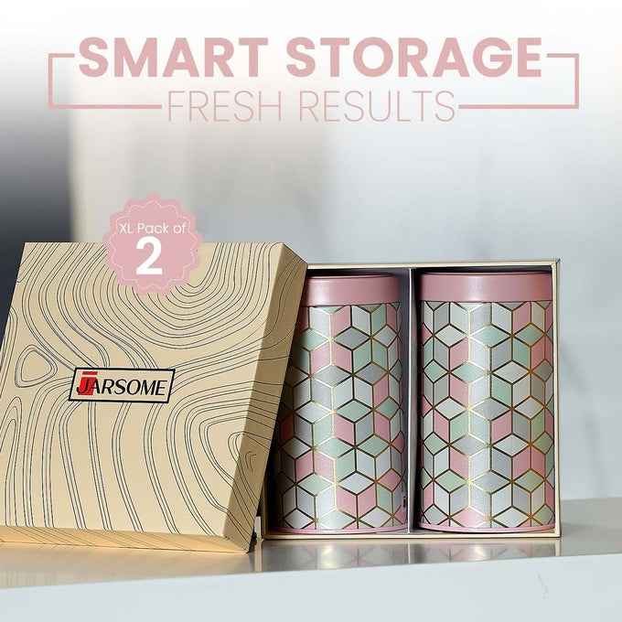 `Moroccan Pink Pastel 1450ml Airtight Lid Jars Set of 2 X-L  Size - Jarsome