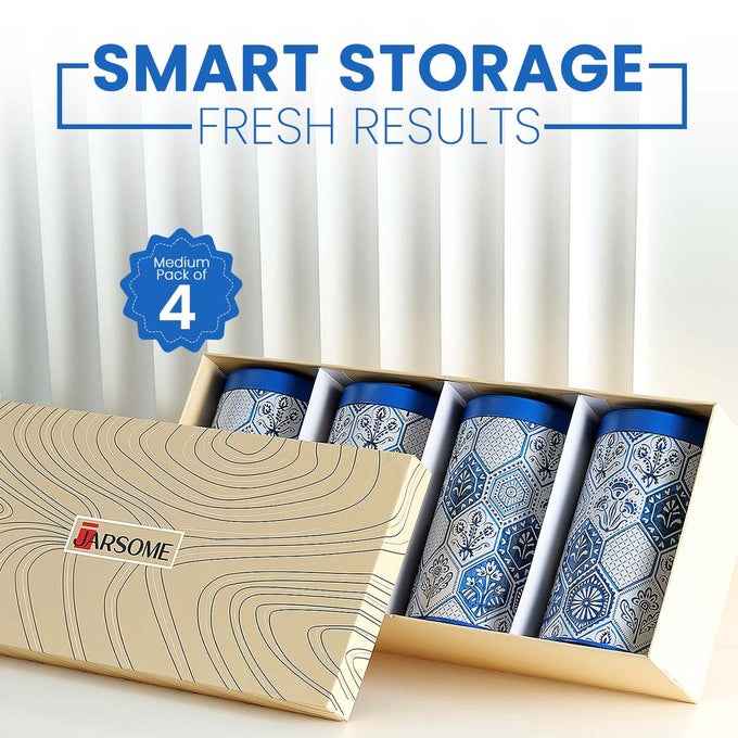 Moroccan Blue Pastel 850ml Airtight Lid Jars Set of 4 M  Size - Jarsome