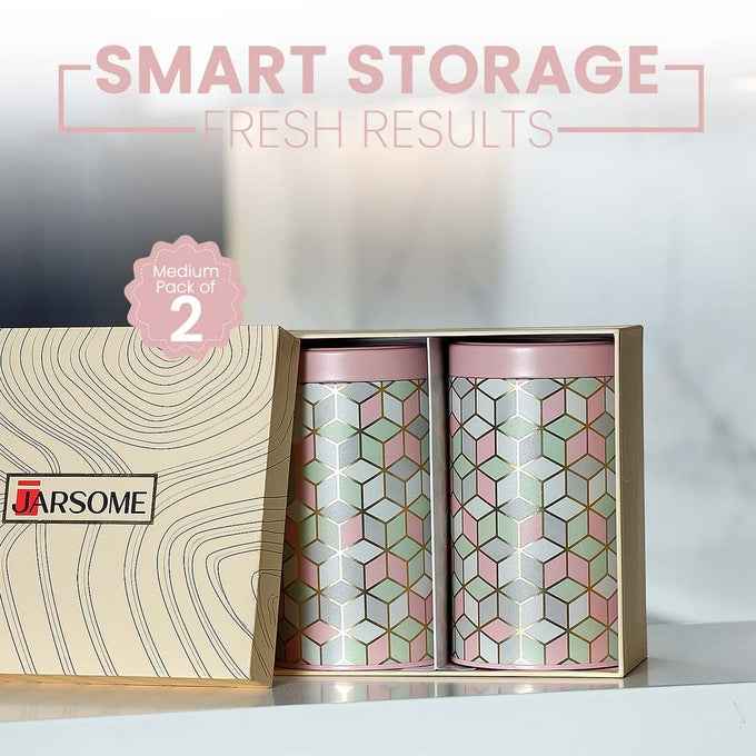 `Moroccan Pink Pastel 850ml Airtight Lid Jars Set of 2 M Size - Jarsome