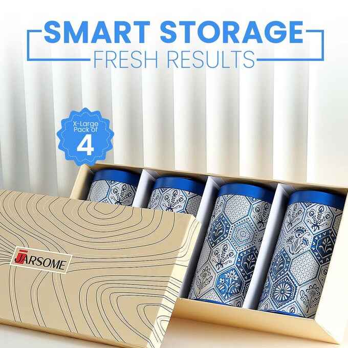 Moroccan Blue Pastel 1450ml Airtight Lid Jars Set of 4 X-L Size - Jarsome