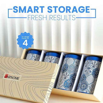 Moroccan Blue Pastel 1450ml Airtight Lid Jars Set of 4 X-L Size - Jarsome