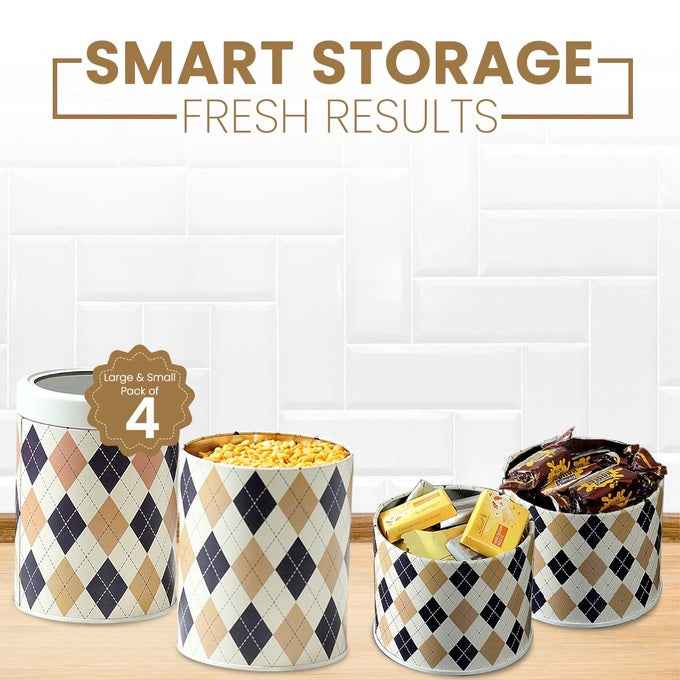 Brit Scottish Beige 450ml & 1150ml Airtight Food Storage Container Set of 4 - 2S+2L Size - Jarsome