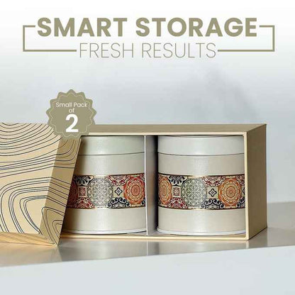 Mandala Beige Rangoli 450 ml Food Grade Metal Jars Set of 2 S Size - Jarsome