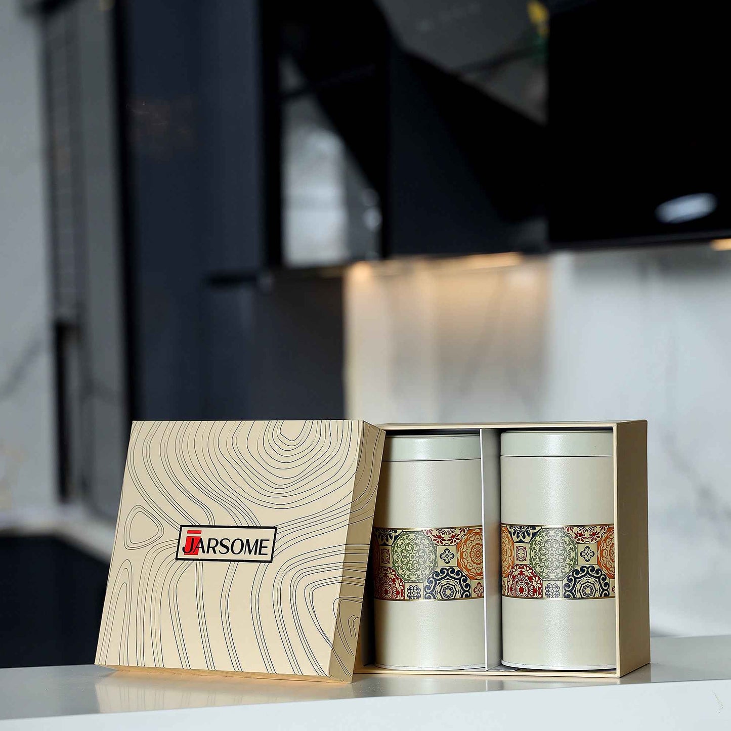 Mandala Beige Rangoli 1100ml Food Grade Metal Jars Set of 2 L Size - Jarsome