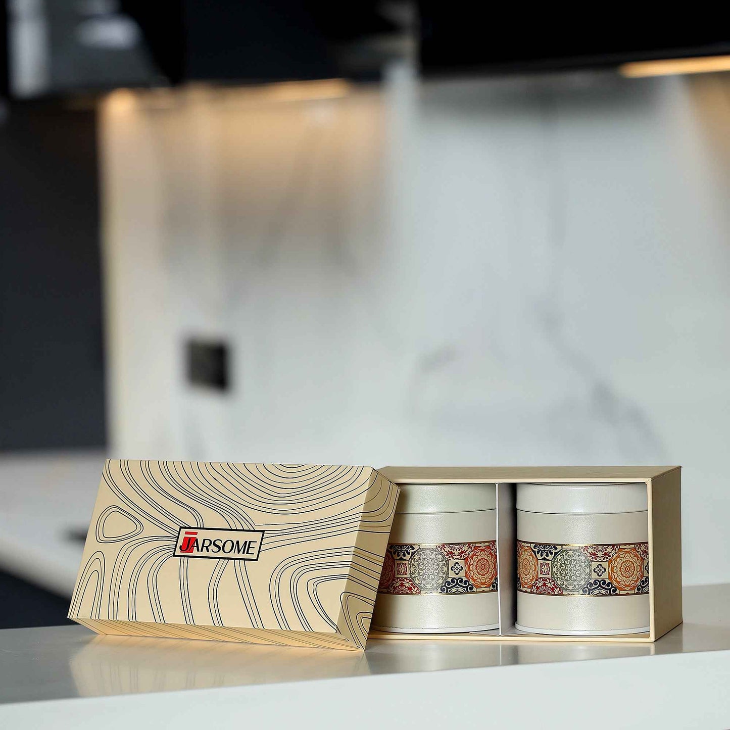 Mandala Beige Rangoli 450 ml Food Grade Metal Jars Set of 2 S Size - Jarsome